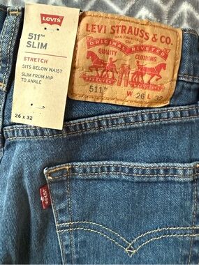 Levi's 511 Slim Stretch Blue Denim Jeans with Red Tab NWT 26x32